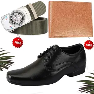 Vitoria Men's Fashionable PU Formal/Party Shoes | Shoes Combo with Free Wallet & Belt | Stylish & Comfortable | Ideal for Office, Casual Outings, Parties (6647_RT-Tan-1001) (Multicolor)(Size: 7UK)