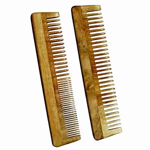 Ginni Innovations Combo of 2 Neem Wood Combs (regular detangler-7.5" and detangler of regular size-7.5" )-G-CD