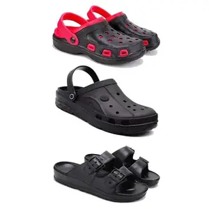 DRACKFOOT-Lightweight Classic Clogs || Sandals with Slider Adjustable Back Strap for Men-Combo(4)-3017-3095-3115-8 Black