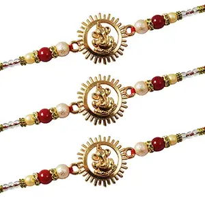 Partunay Set Of 3 Latest Golden Ganeshji Rakhi Set For Brother Bhaiya Bhai Rakhi Gift For Brother