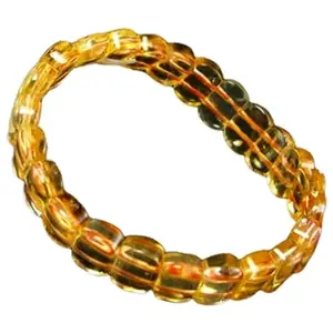 RRJEWELZ Unisex Bracelet 6x10mm Natural Gemstone Citrine Oval shape Smooth cut beads 7 inch stretchable bracelet for men & women. | STBR_02781