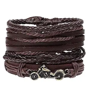 Jewelgenics Stylish Set of 4 Biker Brown Leather Wrist Band Bracelets for Men