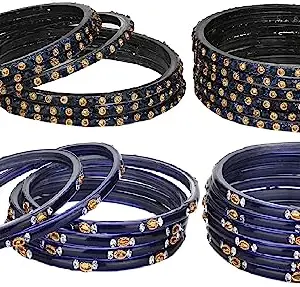 Combo Of Party & Wedding Colorful Glass Bangle/Kada, Pack Of 24, Black,Blue (GG_Bangle2-JS1.b_bang)