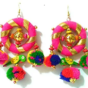 Navratri special handmade multicolor pom pom earrings by Manali Creations