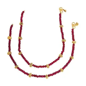 Kushal's Fashion Jewellery Ruby Gold Plated Ethnic Antique Payal/Anklet - 412910