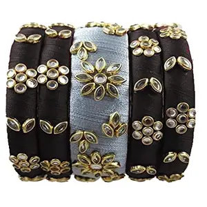 pratthipati's New Silk Thread Bangles Stones Chuda Bangle Set For Womnes and girls (White-Black) (Size-2/2)