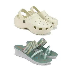 Premium Comfortable Regular Wear Women Clogs with Stylish Flats Fashion Sandal for Women's & Girls-Combo(2)-OO8-1948-7 Green-5331-EURO-38