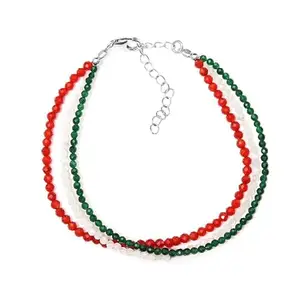 MANBHAR GEMS - Tiranga Indian Flag colour Tri-colour Stretch Wristband & Beaded Bracelet Combo Of 3 Layer Fashion Jewellery (Same as shown in image)