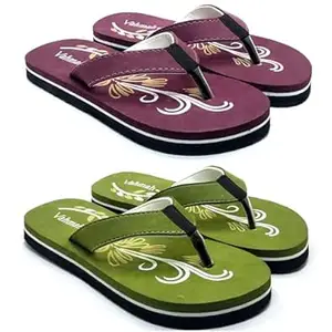 VAHMAH Women's flat Printed Slipper Flipflop/Daily Flipflops/Slipper For Girl Women Stylish | Super Soft | Casual wear| Anti Skid |Thong Slippers for Women (Tan)(Combo Pack Of 2) (BLT-079-Maron-Green-37)_PT