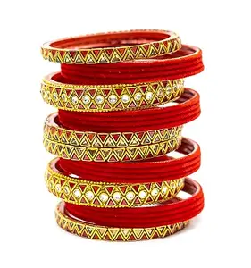 Swara Creations Glass bangles/churi set/Karwa Chauth glass bangles for women,Red Golden Velvet bangles kada set(S253)