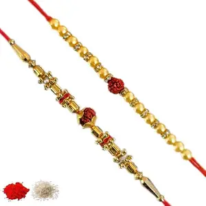 Rakhi set of 2, Rakhiya, Rakhi combo,with roli and chawal packet 45
