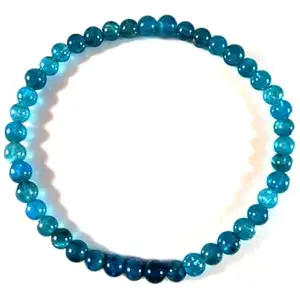 RRJEWELZ Natural Apatite Round Shape Smooth Cut 4mm Beads 7.5 inch Stretchable Bracelet for Healing, Meditation, Prosperity, Good Luck | STBR_00739