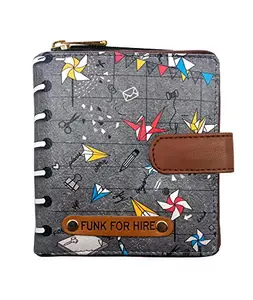 Funk For Hire Women Origami Printed Grey Vegan Leather Wallet