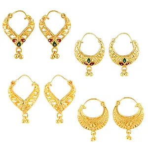 MEENAZ Hoop Earrings For Women girls Combo Set Pack Traditional Temple 1 One Gram Gold 18k Copper Brass Ruby Meenakari South Indian Screw Back Studs Tops Stud Fashion Stylish Bali Ear rings combo-M104