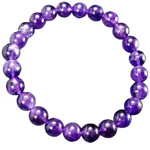 RRJEWELZ Unisex Bracelet 8mm Natural Gemstone Amethyst Round shape Smooth cut beads 7 inch stretchable bracelet for men & women. | STBR_00417