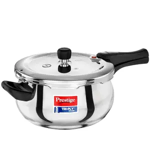 Prestige Stainless Steel Svachh Tri-Ply Handi Pressure Cooker 5 Litre, 5 Liter