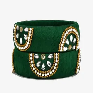 HARSHAS INDIA CRAFT Silk Thread Bangles With Kundan Stones Chuda Bangle Set For Womnes and girls (Green-4) (Size-2/4)