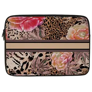 Crazyify Leopard Skin|Retro Pink Flower Printed Laptop Sleeve/Laptop Case Cover/Laptop Bag 14 inch with Shockproof & Waterproof Linen On All Inner Sides | MacBook Pro/Laptop Sleeve for Men & Women