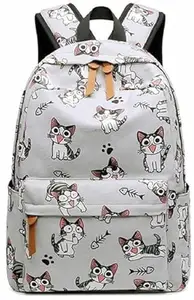 RHTYHM 20L Backpack School Bag For Travel With Bottle Compartment | Trendy Water Resistant High Storage Bag For Men & Women | Boys & Girls Laptop Printed Backpack For College Gift (Gery Cat)