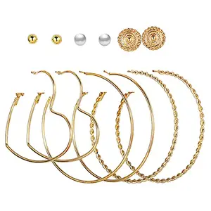 Peora Gold Plated Big Fashion Hoop and Stud Earrings Combo Set for Women (6 Pairs)