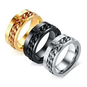 MEENAZ Rings for Men Combo Boyfriend gents friends girls mens 3 Black rings Golden diamond Chain Silver Ring for Boys Stainless Steel finger Rings Stylish Fashion thumb band Valentine gifts 497_19