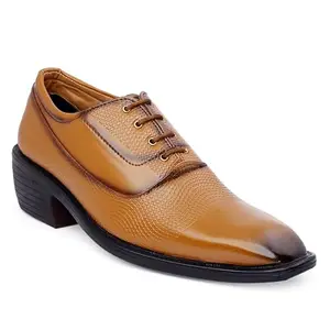 GLOBAL RICH 3 Inch Height Increasing Formal Faux Leather Brogue Oxford Fashionable Shoes (tan, Numeric_7)