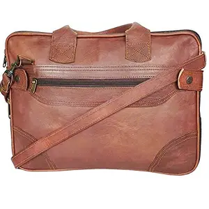 pranjals house Genuine Leather Messenger Bag Cross Body Shoulder Bags with Laptop Compartment (L X W X H: 38 cm x10 cm x 28 cm) (Light Brown)