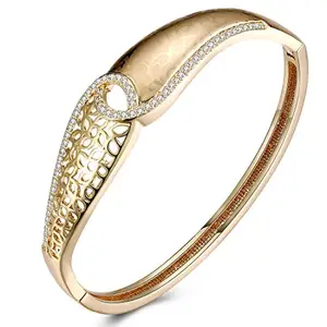 Peora Crystal 18K Gold Plated Filigree Twist Openable Bangle Bracelet CZ for Women Girls - Valentines Gift for Her