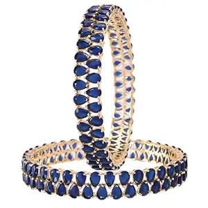 Ratnavali Jewels Brass Gold Plated and Cubic Zirconia Bangle for Women (Blue)