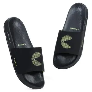 CHUPPS Bandwidth Slider for Men | Flip Flop Slippers with FOAM6 Upper Technology (6mm Foam)| Snug Fit Footwear with ERGOX PLUS Contoured & Cushioned Footbed |Super Comfortable Slides - Black Neon