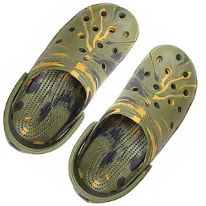 ZURU BUNCH® Men's Classic Casual Clogs/Sandals with Adjustable Back Strap for Adult | Comfortable & Light Weight | Stylish & Anti-Skid | Waterproof & Everyday Use Mules for Gents/Boys Green Mix