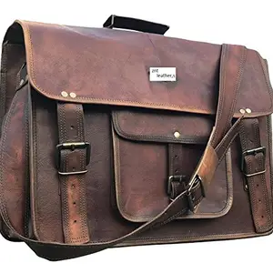 ZNT BAGS, 13 Inch Leather Full Flap Messenger Handmade Bag Laptop Bag Satchel Bag Padded Messenger Bag School Brown (13X10) …