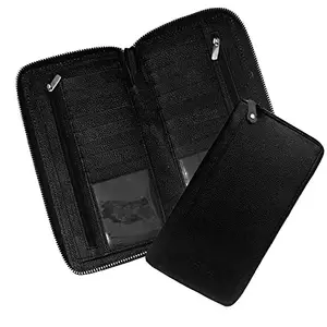 ABYS Genuine Leather RFID Protected Black Unisex Passport Holder||Cheque Book Pouch||Card Case||Mobile Case with Zip Closure