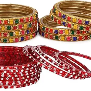 Colorful Glass Bangles/Kada Set Combo Ornamented with Colourful Chips & Beads_Bridal2106 (AkBang2-AQA1.d_bang)