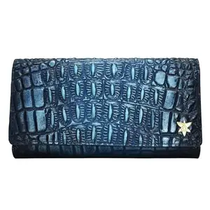Anuschka Women’s Hand-Painted Genuine Leather RFID Blocking Three Fold Wallet - Croc Embossed Sapphire