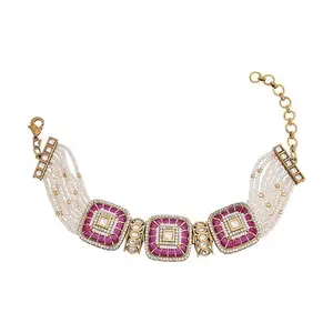 Kushal's Fashion Jewellery Ruby Victorian Plated Ethnic Kundan Bracelet - 410494