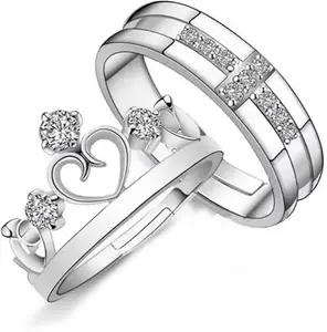 Men Valentine Smart Temperature Combo Ring Silver & Black (IR8872)