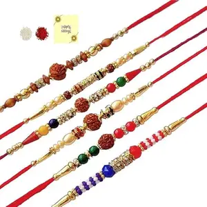Avanti Creations Multicolor Diamond Studded Bracelet Rakhi For Brother With Roli Chawal Rakhi For Bhaiya Bhabi Rakhi Set Rakhi Set For Brother Combo Different Pattern Pack Of 6 Rakhi