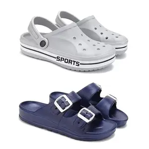 Lightweight Classic Clogs | Sandals |Slider Adjustable Back Strap for Men-Combo(2)-3067-3116-8 Blue-19