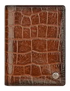 eske Delphine - RFID Protected Vertical Bifold Card Holder for Men - Croco Embossed Genuine Leather Wallet - 12 Card Slots, Note Compartments, Detachable ID Slot - Compact & Stylish