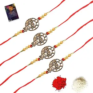 Elegant Bhaiya Rakhi " BHAI" Designe For Bhaiya/Brother/Bhai With Roli Chawal with And 1 Greeting Card Pack of 4-1396