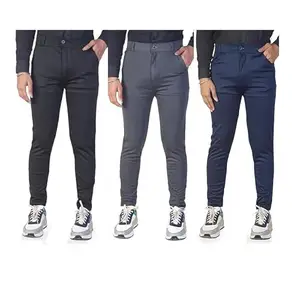 Manvi Fashion Hub Present Men's Solid Material Lycra Slim Fit Stretchable Casual Wear Comfortable Formal Trousers Pants Model 25.9 PantMaterial Lycra 3 COMBO3 Size 38