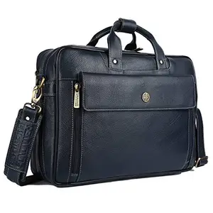 HAMMONDS FLYCATCHER Laptop Bag for Men - Genuine Leather Office Bag, Royal Blue - Fits 14/15.6/16 Inch Laptop/MacBook - Expandable, Water Resistant - Shoulder Bag with Trolley Strap - 1 Year Warranty