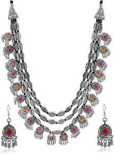 COSMO DUST Fashion Latest Oxidised Antique Design Stylish Traditional Earring & Necklace Jewellery Set for Women