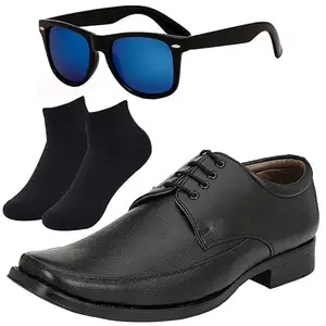 Vitoria Stylish l Men Black Lace Formal Shoes with Black Socks & Blue Wyfer/8