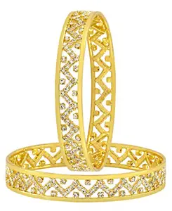ZIVOM® Designer 22K Gold Plated Rhodium Metal Chuda Kada Bangle Set Of 2 For Women Gift