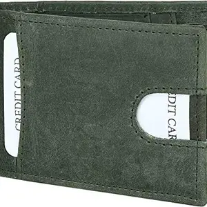 Men Green Original Leather RFID Money Clip 6 Card Slot 0 Note Compartment