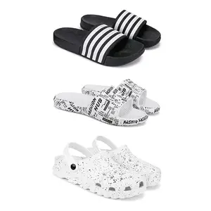 Lightweight,Classic SliderSandals with Clogs for Men-Combo(3)-3024-3104-3057-7 White-2318