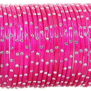 LAVAZZA Stylish Plain Glass Bangles Set For Women and Girls with Zircon Stone | Fancy Women's Glass Chudi | Simple Diamond Bangles | Women's Fashion Jewellery Bangles- Pack of 24, (KS2-Magenta-2.8)