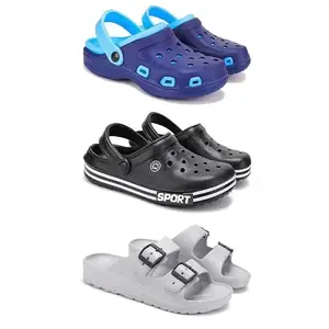 WINGSCRAFT Lightweight Classic Clogs || Sandals with Slider for Men-Combo(3)-3019-3014-3114-10 Grey-5662